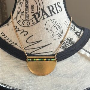 Boho Brass Necklace with Multicolor Bead Pendant